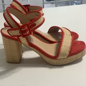 Anthro shoes,gently used red with fudge heels.